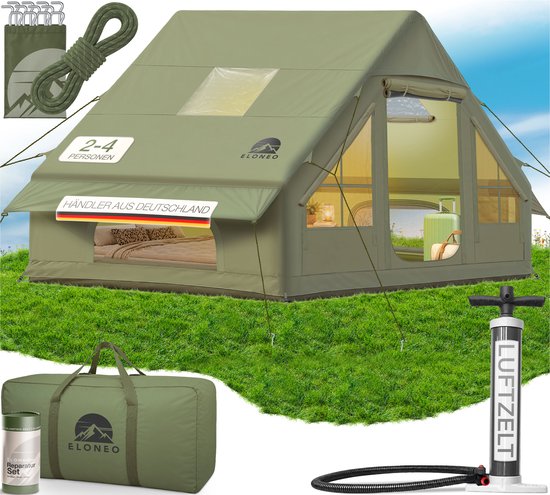 ELONEO Opblaasbare Glampingtent - Campingtent met Luchtframe - 200 cm Stahoogte - UV50