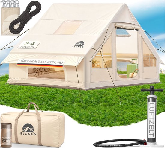 ELONEO Opblaasbare Glampingtent - Campingtent met Luchtframe - 200 cm Stahoogte - UV50 van ELONEO