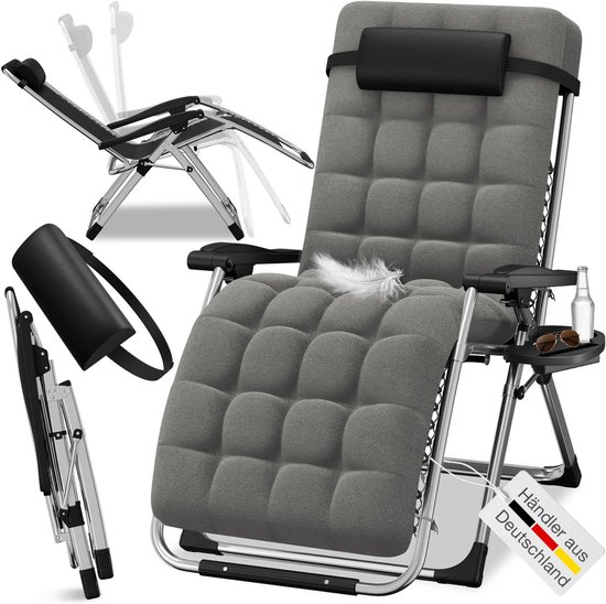 ELONEO opvouwbaar Ligbed met extra dik Kussen - Nekkussen - Bekerhouder & Verstelbare Rug - Grijs van Merkloos