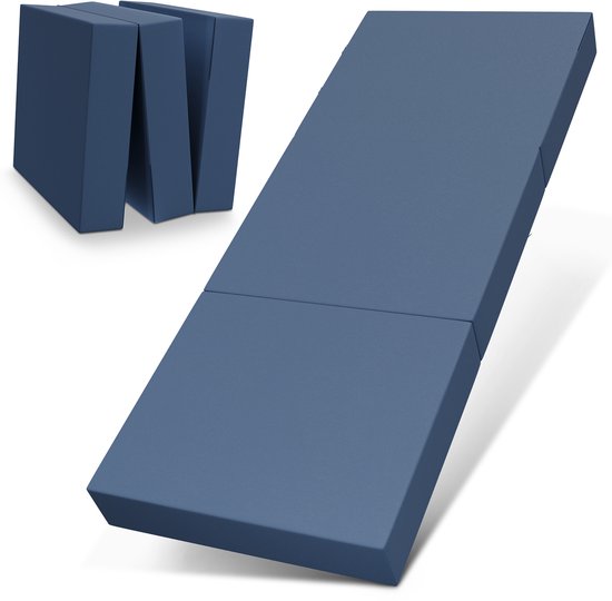 ELONEO Opvouwbaar Matras - 3-Delig Vouwmatras, Extra Dik 15 cm Schuim, Wasbaar en Draagbaar Logeermatras voor Volwassenen, Eenpersoonsbed (Blauw, 90 x 200 x 15 cm) van ELONEO