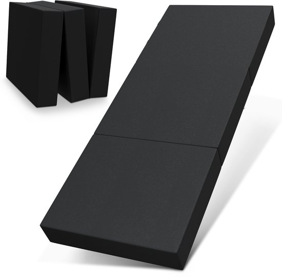 ELONEO Opvouwbaar Matras - 3-Delig Vouwmatras, Extra Dik 15 cm Schuim, Wasbaar en Draagbaar Logeermatras voor Volwassenen, Eenpersoonsbed (Zwart, 75 x 195 x 15 cm) van ELONEO