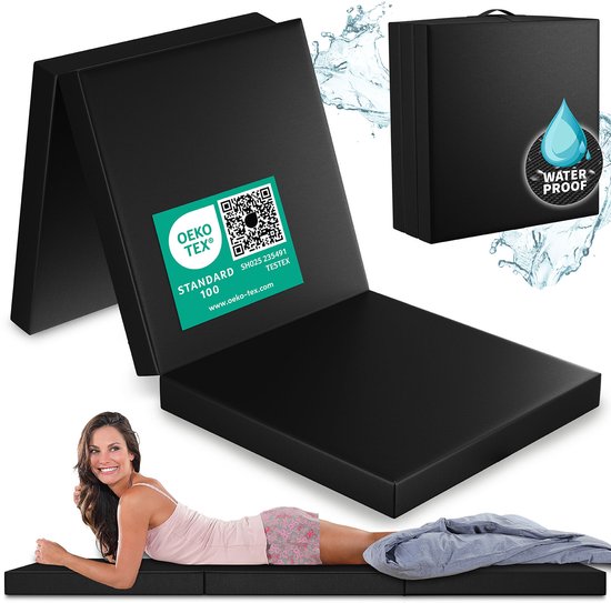 ELONEO Opvouwbaar Matras 90x200 cm - Waterdicht Vouwmatras, 8 cm Dik, Draagbaar Logeermatras, Opvouwbaar Bed voor Kamperen - Zwart van Merkloos
