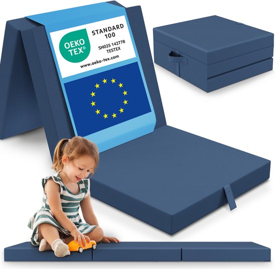 ELONEO Vouwmatras 65x195x9 cm Blauw – Opvouwbaar Logeerbed, Matras voor Kinderen en Volwassenen van ELONEO