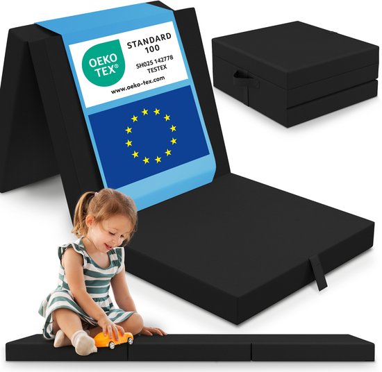 ELONEO Vouwmatras 65x195x9 cm Zwart – Opvouwbaar Logeerbed, Matras voor Kinderen en Volwassenen van ELONEO