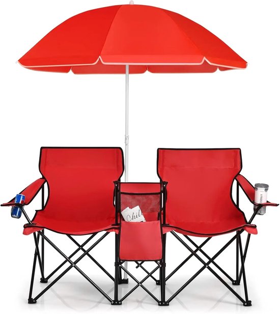 ELVENTO Strandstoel opvouwbaar - Campingstoel opvouwbaar - Campingstoelen - Strandstoeltjes lichtgewicht - 2 zits - Met parasol