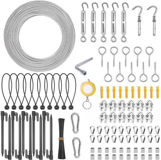 Elzusha - 60m Staalkabelset 3mm - Voor Buitenverlichting en Camping