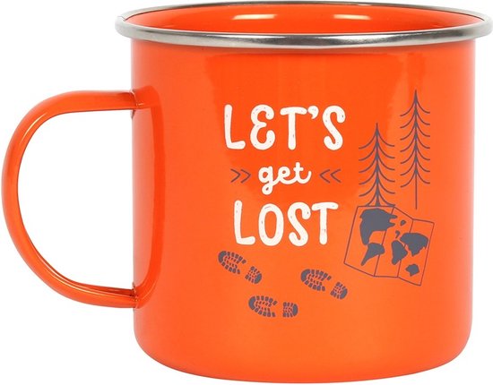 Emaille Beker Let's get Lost oranje van Mica Decorations