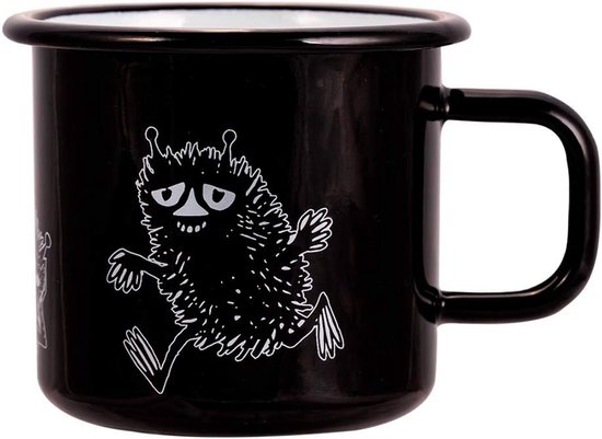 Emaille Mok met Zwart Moomin Personage - Duurzaam Reisbeker