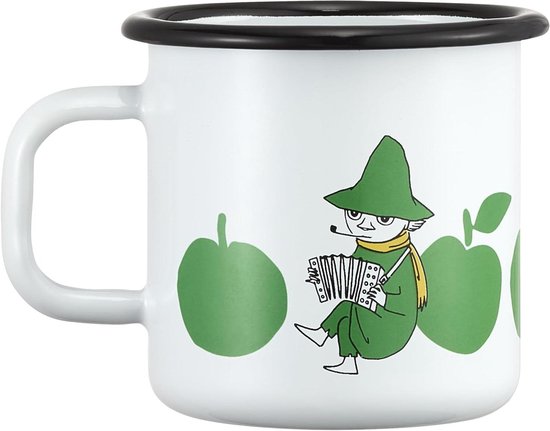 Emaille Mok - Muurla Mok Mok - Warme Dranken - Nostalgische Illustratie - 037 L - Wit