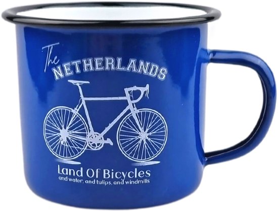 Emaille stalen mok 350ml - Blauw racefiets van MokoMatrix