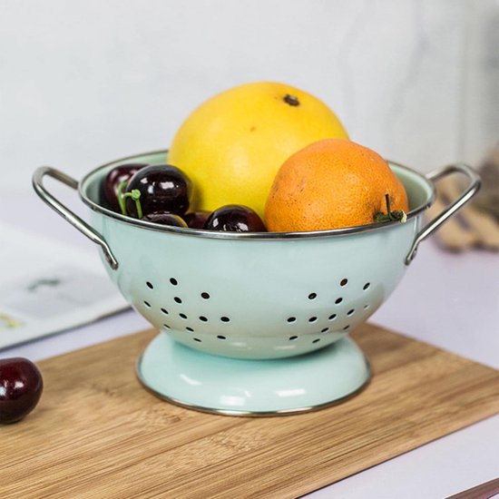 Emaille Vergiet Kom Groen - Vintage Stijl Metalen Fruitmand & Zeef
