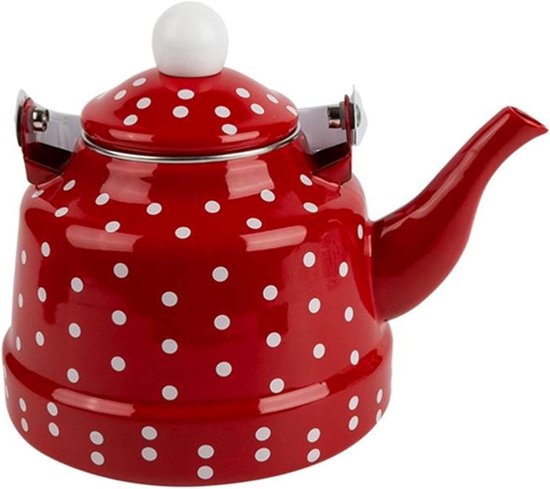 Emaille Waterketel - Theepot Koffiepot - Koken op Gas - Duurzaam Emaille Materiaal - 14x14x11 cm - Rood