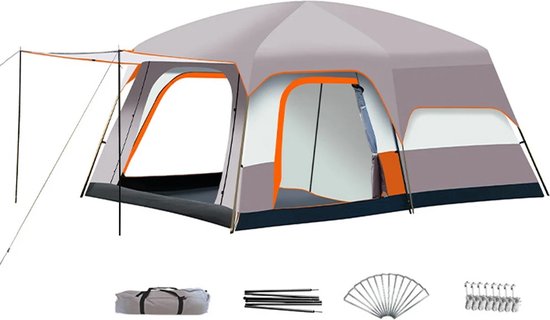 Emora Luxe Kampeertent - Familietent - Strandtent- 330x210x185cm- Winddicht - Zonbestendig - 4 a 6 personen - Beige van Emora Luxe