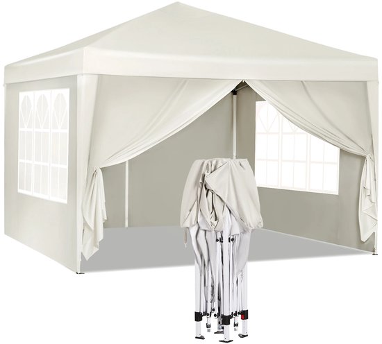 Emora Luxe Tuintent - Opvouwbaar Luifel - Partytent voor Tuin - 3x3m - Kleur Beige - Waterdicht - Uv Zon Bescherming - Met Draagtas - van Merkloos