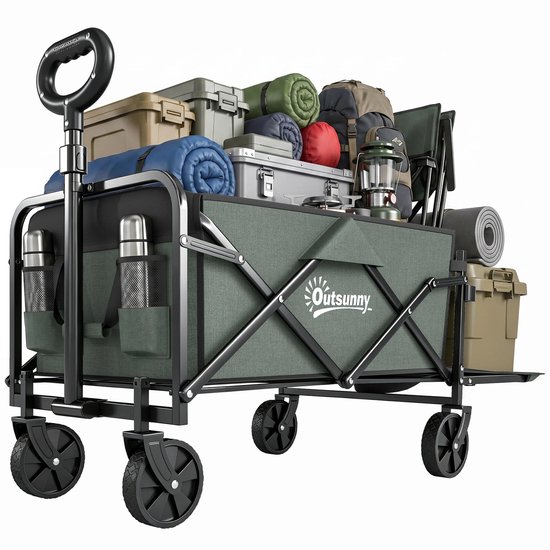 Emvae Bolderkar - Opvouwbare Bolderkar - Bolderwagen - 72L - 90 kg Draagvermogen - 76x48x65-92 cm - Groen