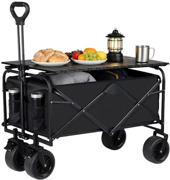 Emvae Bolderkar - Opvouwbare Bolderkar - Strandkar -150L - Met Tafelblad - All-terrain Wielen - Verstelbare Handgreep - Bekerhouders