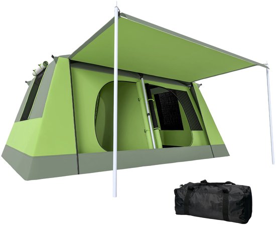 Emvae Tent - 4 Personen - Kampeertent - Familietent - 2 Slaapcabines - 410 x 310 x 225 cm - Polyester - Geelgroen