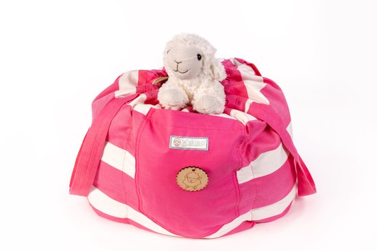 Energie zuinige koelbox / slowcooker - 100% schapenwol zorgt voor urenlange isolatie - koelhouden zonder koelelementen- lokaal en handgemaakt - ideaal voor strand, picknick, kamperen, vakantie - cadeau tip - fel roze met witte strepen van Woolkeepers.