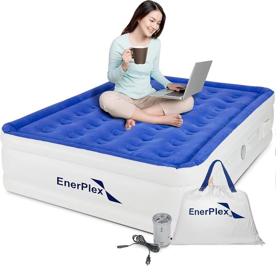 EnerPlex Twin Air Mattress with Pump - Double Height Portable Inflatable Inflatable Mattress with Removable Electric Pump for Camping and Home - Easy to Inflate Air Mattress w/ Deflation Output -