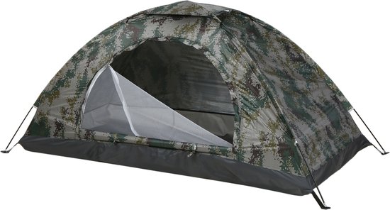 Enkele Kampeertent 1-Persoons – 200×100cm – Waterdicht & UV-bestendi – Pop-up Tent – Digitale Camo – Lichtgewicht – Draagtas – Geschikt voor Camping, Strand en Festival