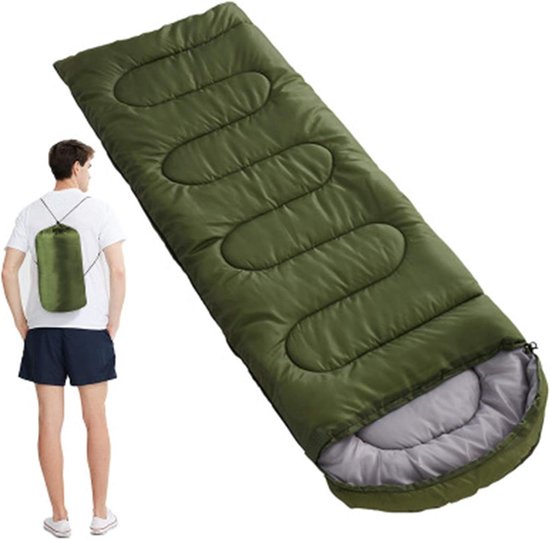 Enkele Slaapzak Volwassene Outdoor Envelop Slaapzak - Verdikte warme camping slaapzak - Rechthoekige Slaapzakken Met Rits Draagtas (Legergroen) Sleeping Bag van Merkloos