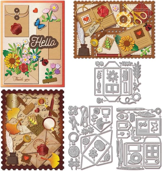 Envelop Fire Seal Frame Snijmallen Voor Diy Scrapbooking Metalen Bloem Rose Postzegel Cut Dies Pen Bladwijzer Die Cuts Voor Kaarten Maken Embossing