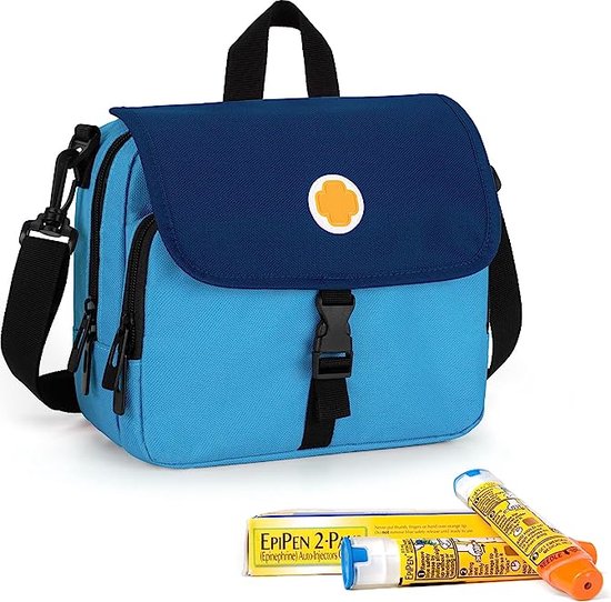 Epipen draagtas voor kinderen, geïsoleerde medicijnbenodigdheden tas met schouderriem voor 2 epipen, auvi-Q, spacer, flesjes, neusspray, astma-inhalator, allergie medicijnen reistas, blauw van Zorry.