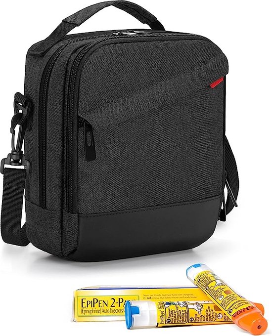 Epipen draagtas voor volwassenen en kinderen, geïsoleerde medicijnbenodigdheden organizer tas voor 2 spacers, auvi-Q, astma-inhalator en neusspray, zwart van SHBC