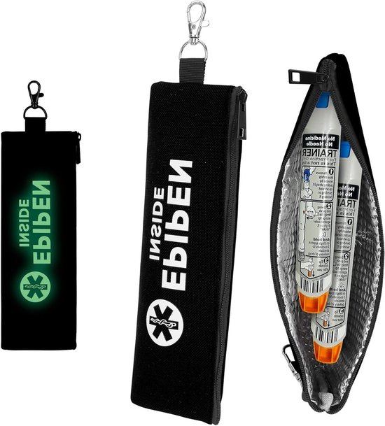 EpiPen Koeltas voor Reizen, Draagtas voor Medicijnen, Koeltas voor EpiPen, Fluorescent Zwart en Waterdicht