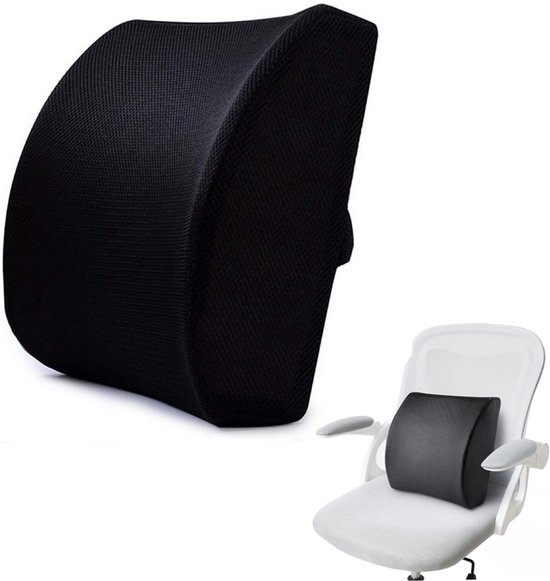 Ergonomisch rugkussen - 32 × 34 cm - Traagschuim - Auto- en bureaustoel - Orthopedisch rugkussen - Lendensteun - Rugondersteuning - Onderrugondersteuning - Lendenkussen - Zwart van LIVILO