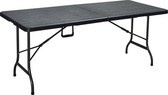 ERRO Vouwtafel - Campingtafel - inklapbare tafel - plooitafel - klaptafel met houtlook - 180x74cm - zwart van ERRO