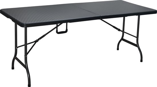 ERRO Vouwtafel - campingtafel - inklapbare tafel - plooitafel - Klaptafel met wickerlook - 180x74cm - zwart van ERRO