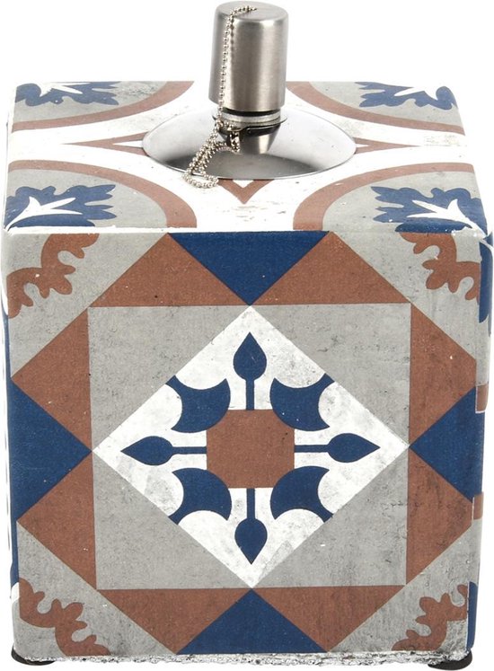 Esschert Design Olielamp Portugese tegels beton 13,6x17,4cm van Esschert Design