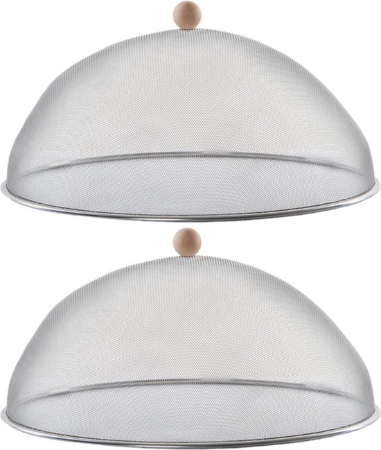 Esschert Design Vliegenkap voor voedsel - Set van 3x stuks - 43 cm - stevig RVS - voedselkap - eten afdekken - kap tegen insecten