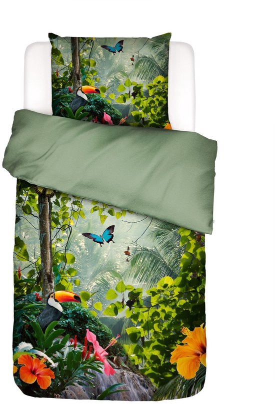 ESSENZA Gabriel Dekbedovertrek Groen - Eenpersoons – 140x200/220 cm van ESSENZA