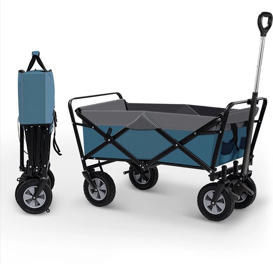 Eszenzics™ Trendy bolderkar 'Sep'- Opvouwbaar - 100ltr / 80 kg - 4 all-terrain banden - Blauw/Grijs - Draaibaar - Multifunctioneel - Kinderen - Boodschappen - Picknick van Eszenzics™