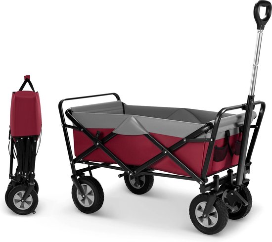 Eszenzics™ Trendy bolderkar 'Sep'- Opvouwbaar - 100ltr / 80 kg - 4 all-terrain banden - Rood/Grijs - Draaibaar - Multifunctioneel - Kinderen - Boodschappen - Picknick van Eszenzics™