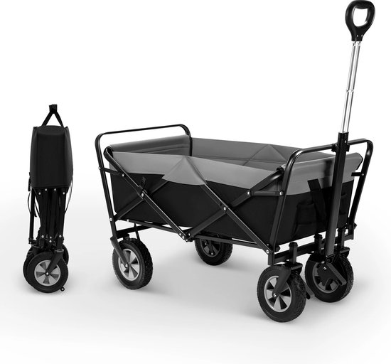Eszenzics™ Trendy bolderkar 'Sep'- Opvouwbaar - 100ltr / 80 kg - 4 all-terrain banden - Zwart/Grijs - Draaibaar - Multifunctioneel - Kinderen - Boodschappen - Picknick van Eszenzics™