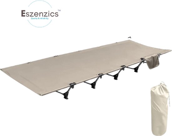 Eszenzics™ Veldbed - Ultralicht - Compact opvouwbaar - Stevig en Duurzaam - Scheurbestendig - Stabiel - Tot 150kg - Khaki - 192x65x16cm - Incl. opbergzak - Stretcher - Outdoor van Eszenzics™