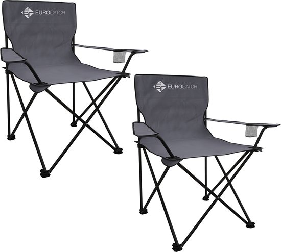Eurocatch 2 Stuks Campingstoel - Opvouwbare Stoel - Vouwstoel -Strandstoel - Grijs incl. Tas van Eurocatch
