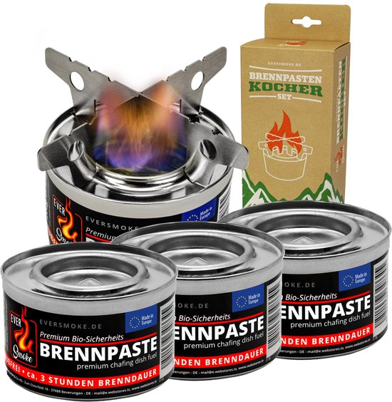 Eurocatch Brandpasta Outdoorset - 4x 200g Brandgel - RVS Kruisstandaard - Roetloos & Geurloos - Ca. 3 Uur Brandduur - Noodkookset