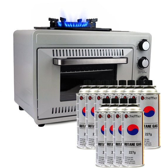 Eurocatch Draagbare Gasoven op 227 g Gasbusjes – Camping Oven met Brander – 25,2 Liter – 2,1 kW – Elektronische Ontsteking – Outdoor & Thuisgebruik – incl. 12 gasbusjes van Eurocatch