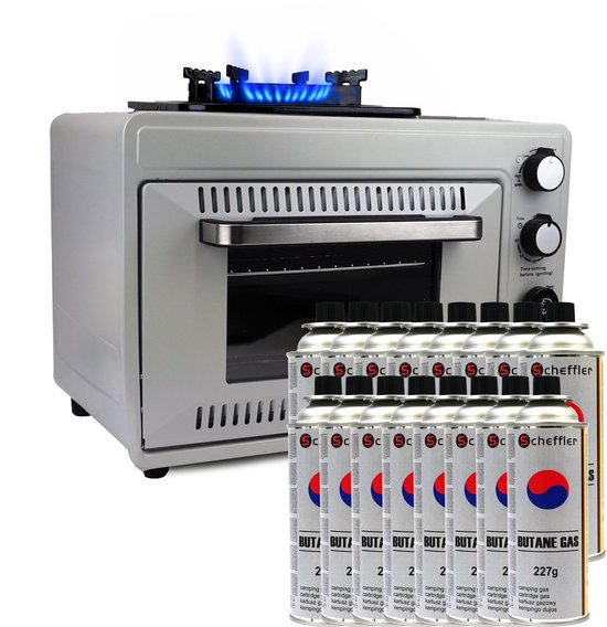 Eurocatch Draagbare Gasoven op 227 g Gasbusjes – Camping Oven met Brander – 25,2 Liter – 2,1 kW – Elektronische Ontsteking – Outdoor & Thuisgebruik – incl. 16 gasbusjes van Merkloos