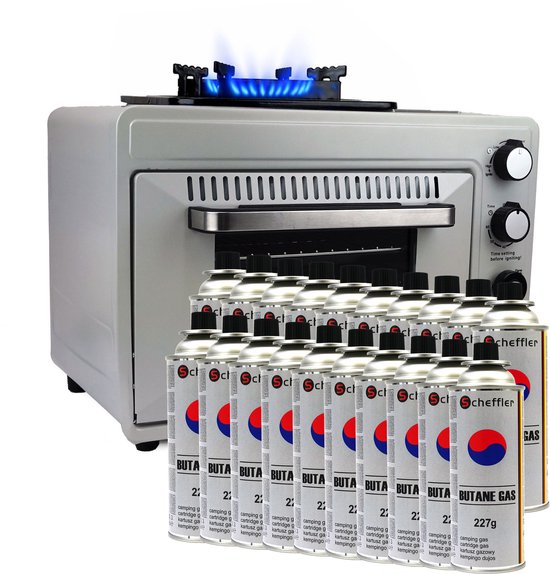 Eurocatch Draagbare Gasoven op 227 g Gasbusjes – Camping Oven met Brander – 25,2 Liter – 2,1 kW – Elektronische Ontsteking – Outdoor & Thuisgebruik – incl. 20 gasbusjes van Merkloos