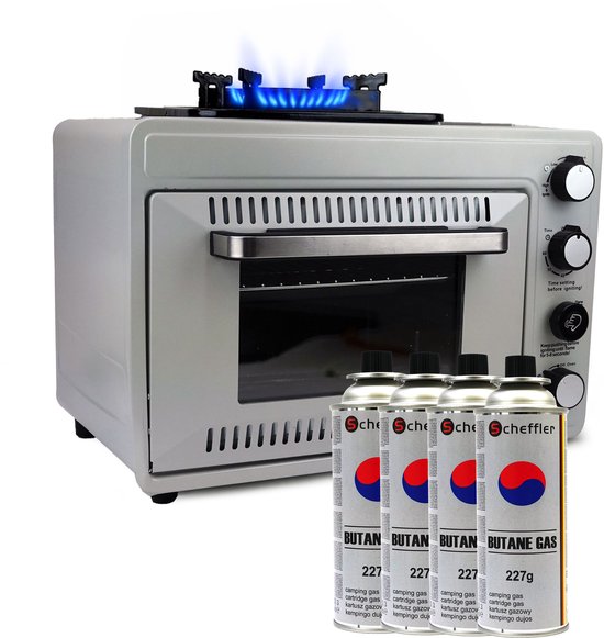 Eurocatch Draagbare Gasoven op 227 g Gasbusjes – Camping Oven met Brander – 25,2 Liter – 2,1 kW – Elektronische Ontsteking – Outdoor & Thuisgebruik – incl. 4 gasbusjes van Merkloos