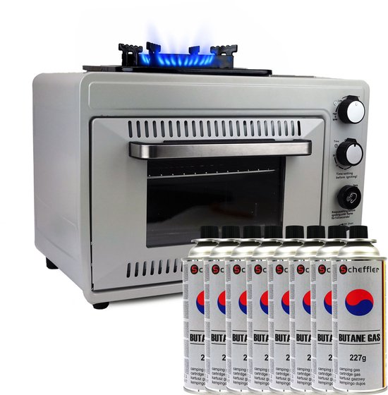 Eurocatch Draagbare Gasoven op 227 g Gasbusjes – Camping Oven met Brander – 25,2 Liter – 2,1 kW – Elektronische Ontsteking – Outdoor & Thuisgebruik – incl. 8 gasbusjes van Eurocatch