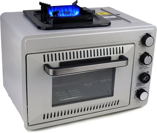 Eurocatch Draagbare Gasoven op 227 g Gasbusjes – Camping Oven met Brander – 25,2 Liter – 2,1 kW – Elektronische Ontsteking – Outdoor & Thuisgebruik van Eurocatch