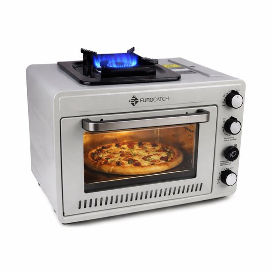Eurocatch Draagbare Gasoven op 227 g Gasbusjes - Camping Oven met Brander - 25,2 Liter - 2,1 kW - Elektronische Ontsteking - Outdoor & Thuisgebruik van Eurocatch