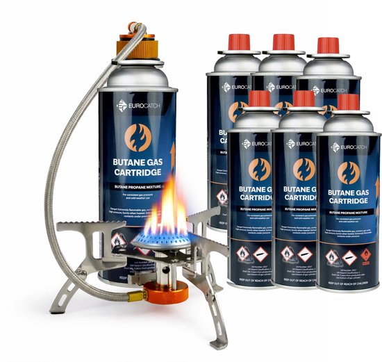 Eurocatch Foldable Gas Burner 2200W met Connector - incl. 8 gasbussen - Opvouwbare Camping Gasbrander met Draagkoffer van Merkloos