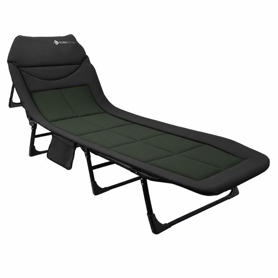 Eurocatch Karper Bedchair Groen - 8 Poots Karper Bed - Ligbed - Verstelbaar- Zijvak - Gevoerd Hoofdkussen - Veldbed